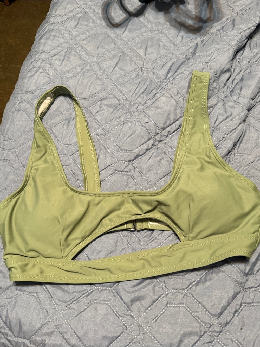 Women’s Scoop-Neck swim top in Light Olive Green